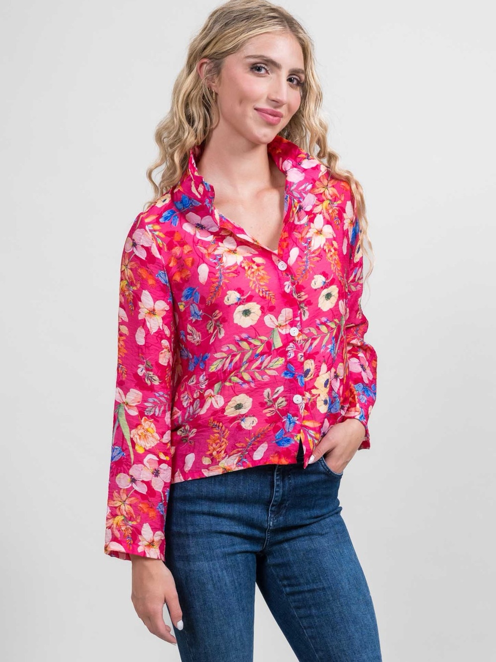Women's Pink Floral Button-Down Shirt